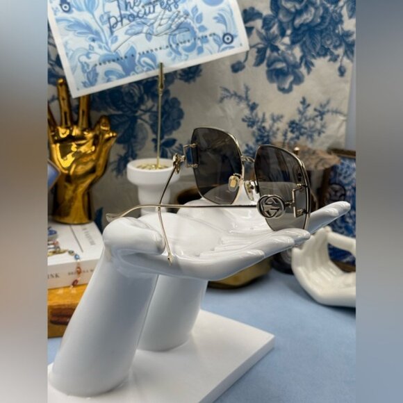 🆕 GUCCI 🧿 NWOT GG1207SA Gold Rimmed Geometric Square Sunglasses, Brown & Gold - Picture 6 of 15